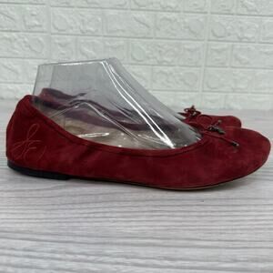Sam Edelman Felicia Ballet Flat Shoes WMNS 9 Red Tango Suede Slip On Bow Low Top